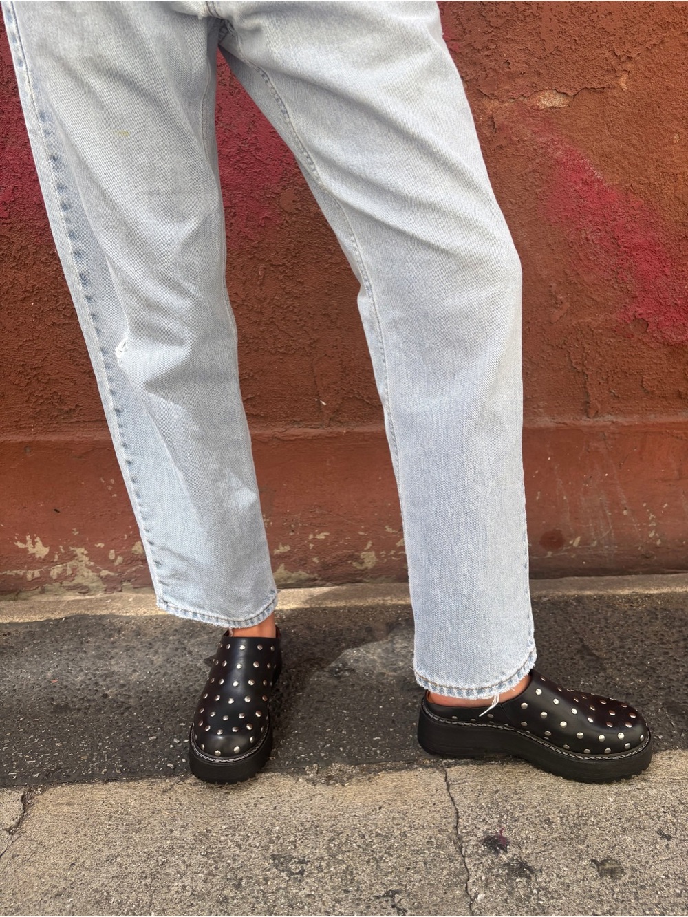 Lisa Says Gah Black Studded Leather Clog Mules